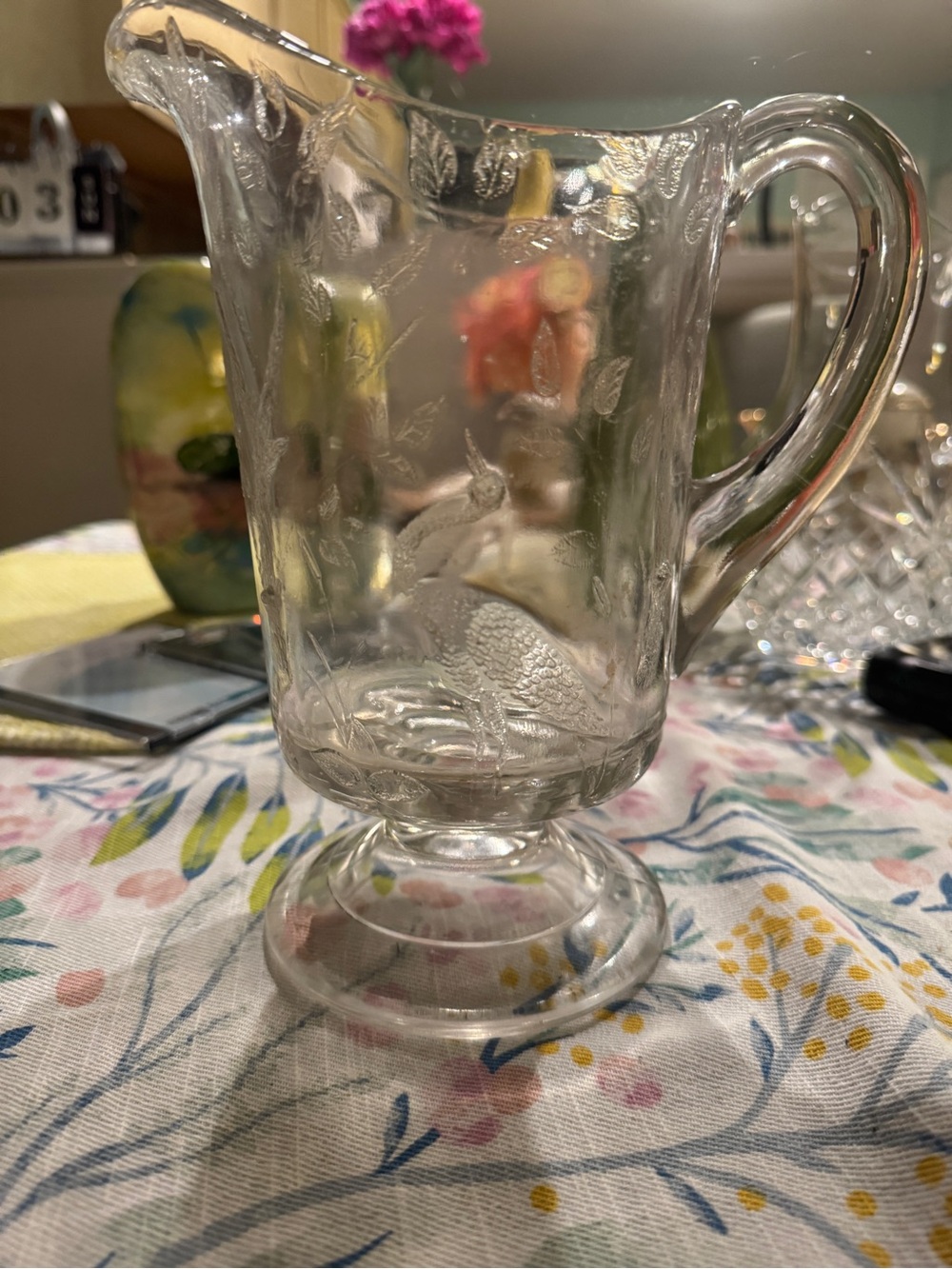 RARE ANTIQUE EAPG 1890
Greentown Glass Heron Pitcher